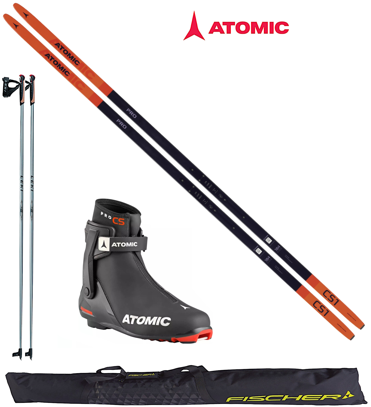 Atomic Pro CS1 Skate und Classic Ski + Bindung + Schuhe + Stöcke + Skisack