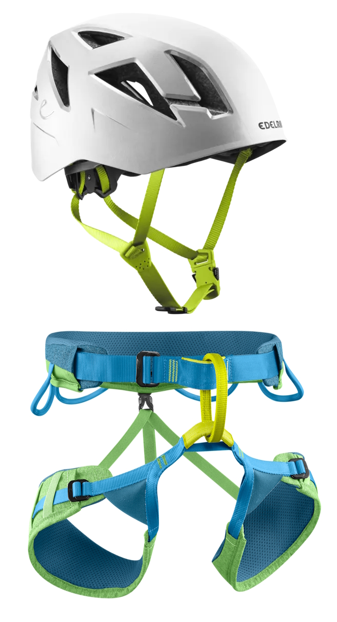 Edelrid Kletterhelm Zodiac Snow + Klettergurt Jay