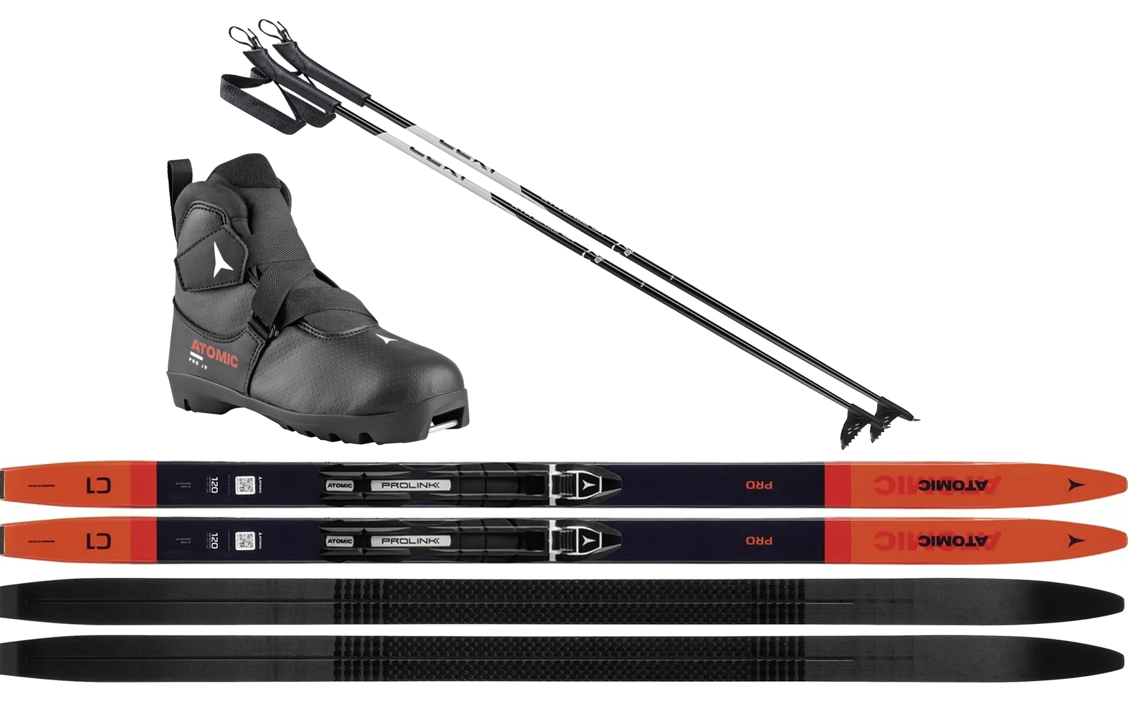 Atomic Pro C1 Grip Kinder Langlaufski-Set - Ski + Bindung + Schuhe + Stöcke