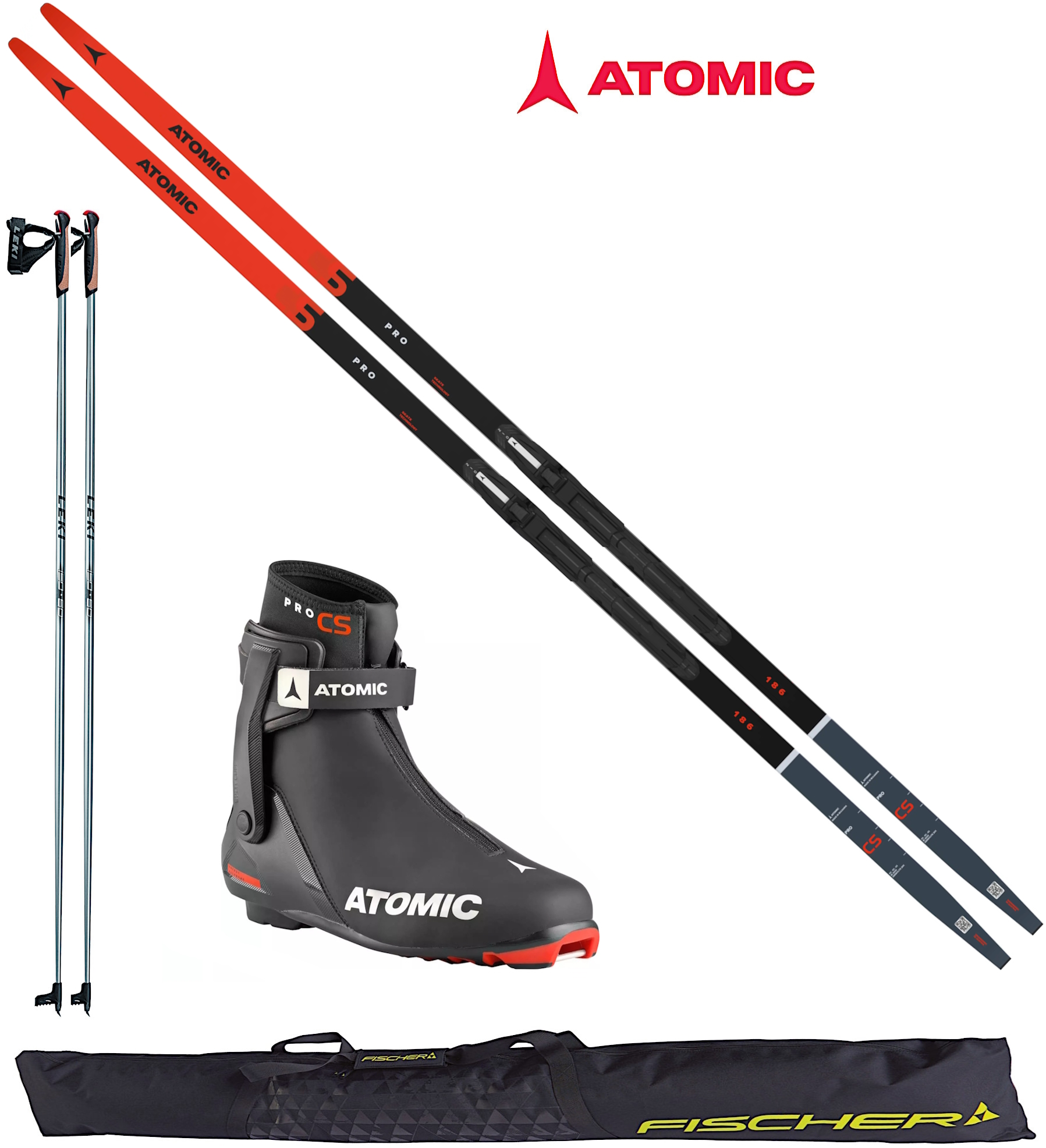 Atomic Pro CS Skate und Classic Ski + Bindung + Schuhe + Stöcke + Skisack