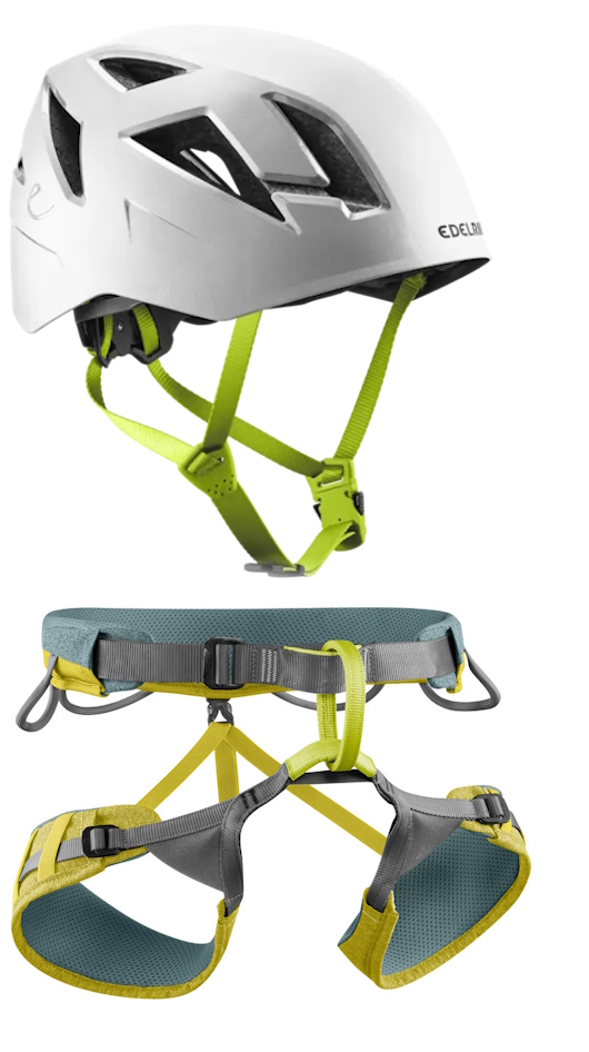 Edelrid Kletterhelm Zodiac Snow + Klettergurt Jay