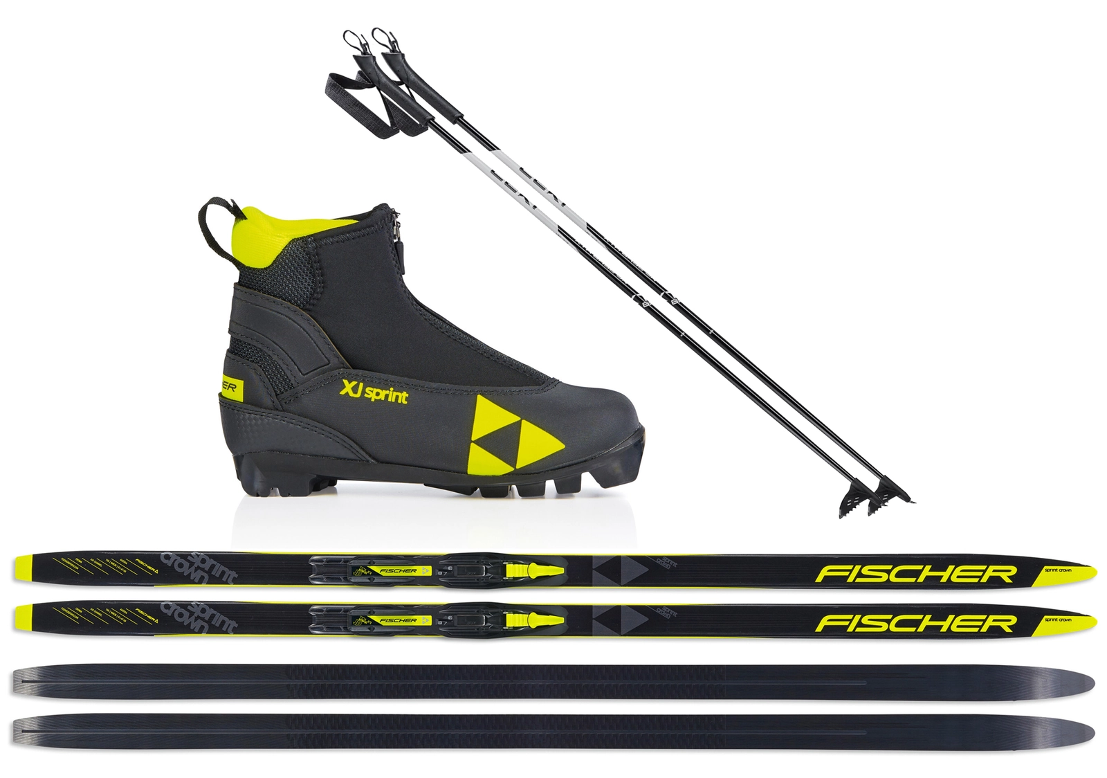 Fischer Kinder Langlaufski-Set Sprint Crown - Ski + Bindung + Schuhe + Stöcke