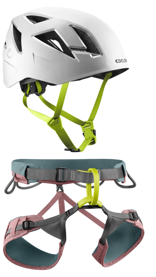 Edelrid Kletterhelm Zodiac Snow + Klettergurt Jayne Rose